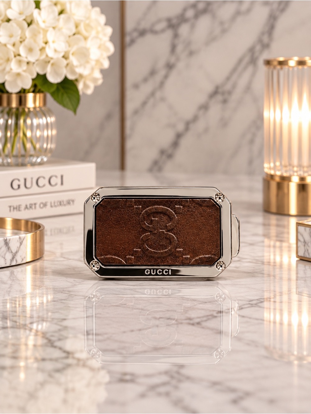 Gucci Leather & Palladium Money Clip | Brown GG Leather | Full Inclusion